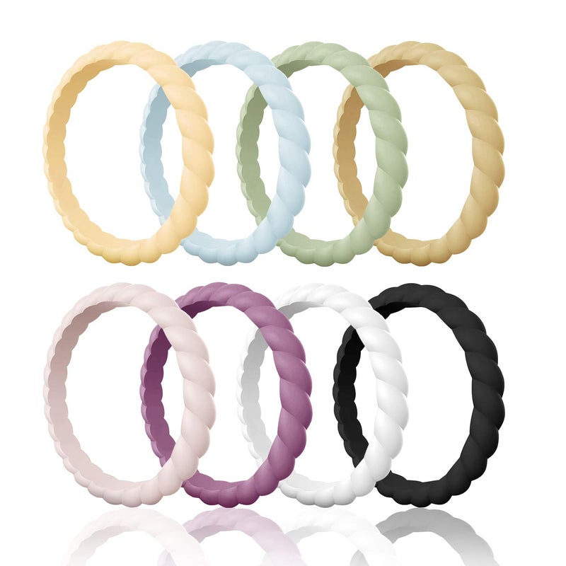 Egnaro Silicone Wedding Ring for Women,Seamless Thin and Stackble Braided Rubber Wedding Bands Rubber Rings for Women - Image 1